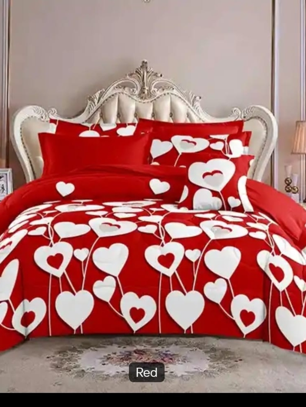 Liliana Red and White Heart Pattern Duvet Cover